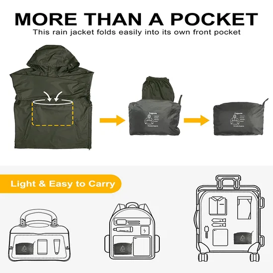Men's Lightweight Waterproof Raincoat Shell Hooded Outdoor Rain Jacket for Hiking