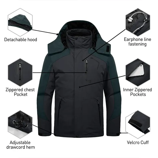 Men's Winter Coat Softshell Puffer Coat 3-in-1 Ski Jacket