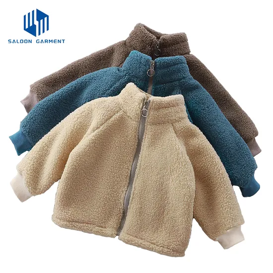 Factory Price Lamb Plush Kids Jacket Boy Winter Fleece High Quality Round Collar Double Zipper Coat