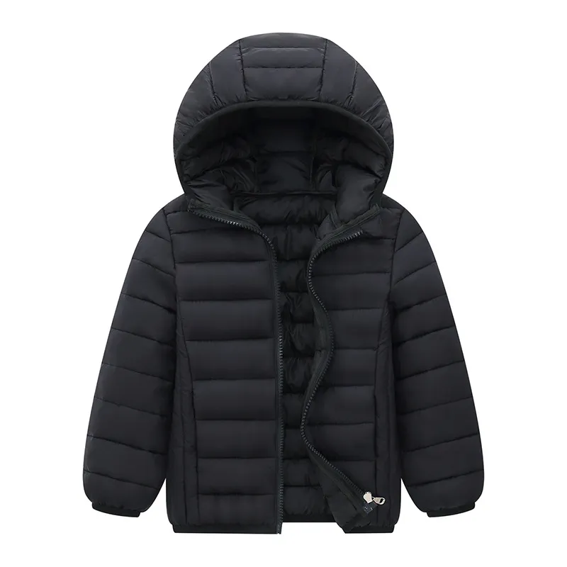 Wholesale Customized Winter Children Kids Boy Solid Color Thick Hooded Padded Coat Warm Quilted Jacket