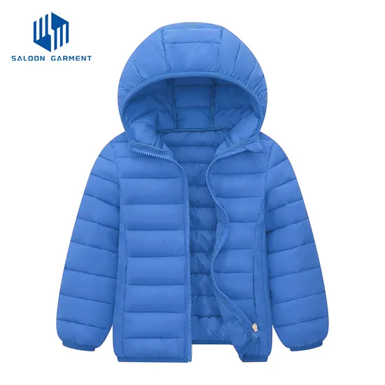 Wholesale Customized Winter Children Kids Boy Solid Color Thick Hooded Padded Coat Warm Quilted Jacket