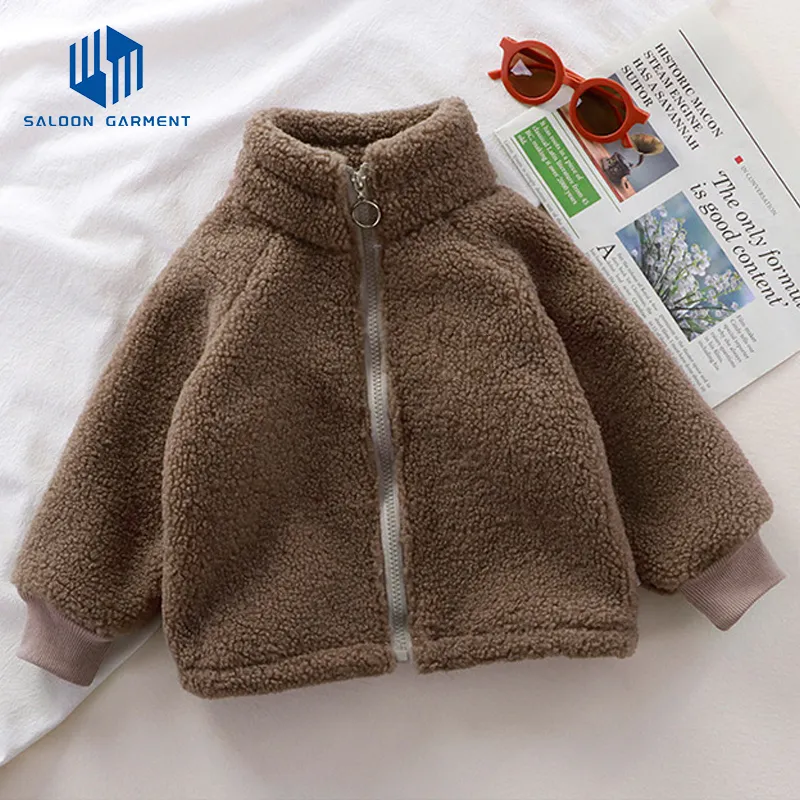 Factory Price Lamb Plush Kids Jacket Boy Winter Fleece High Quality Round Collar Double Zipper Coat
