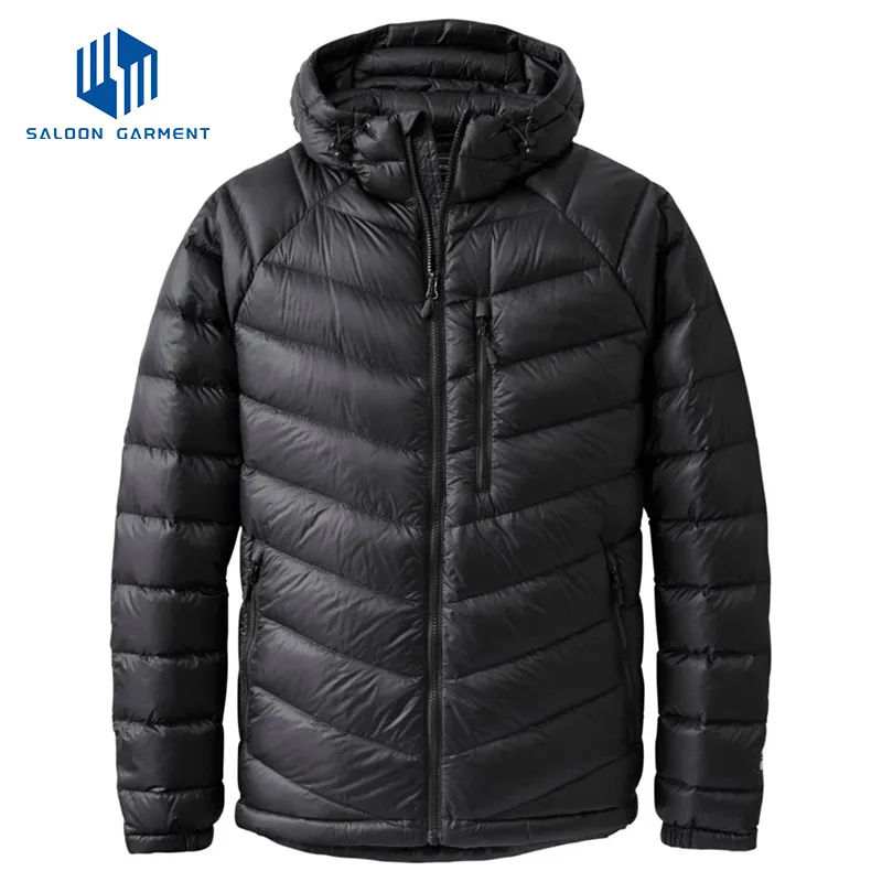 Custom Nylon Hooded Winter Coat Men Casual Lightweight Breathable Warm Quilted Jacket