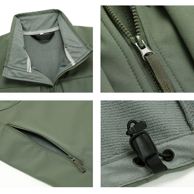 Men's Winter Warm Fleece Lined Windbreaker Zipper Closure Print Pattern Outdoor Wear Without Hood Softshell Jacket