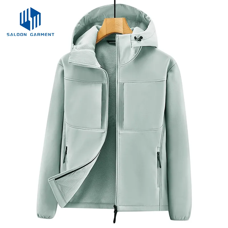 Custom Logo Winter Waterproof Windproof Hooded Windbreaker Men Outdoor Sport Hiking Fleece Softshell Jacket