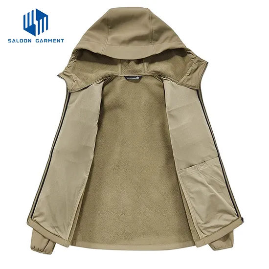Wholesale 100% Polyester Embroidery Logo Full Zipper Waterproof Windproof Outdoor Climbing Hiking Soft Shell Jackets for Men