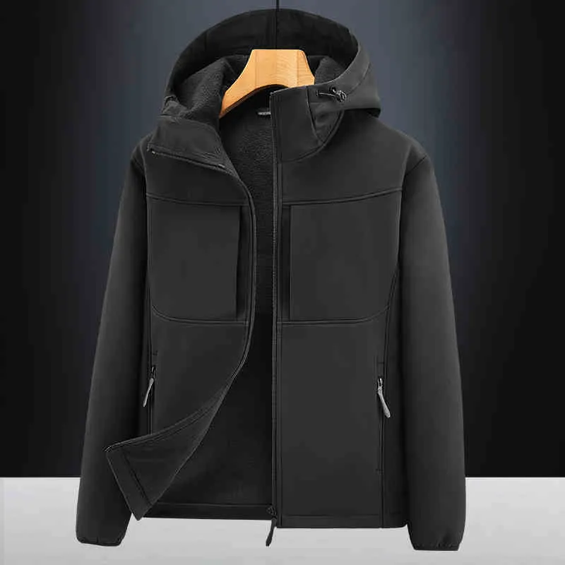 Custom Logo Winter Waterproof Windproof Hooded Windbreaker Men Outdoor Sport Hiking Fleece Softshell Jacket