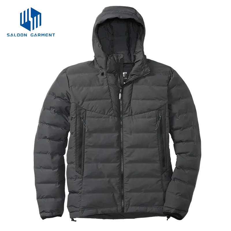 Custom Men's Winter Outdoor Zip up Warm Hooded Padded Coat Plus Size Quilted Jacket for Travel