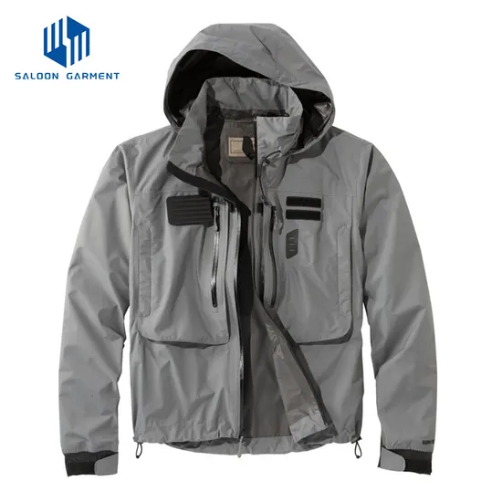 Factory Custom Fishing Wear Breathable Multiple Pockets Wading Jacket Waterproof Fishing 3 Layer Fabric Jacket