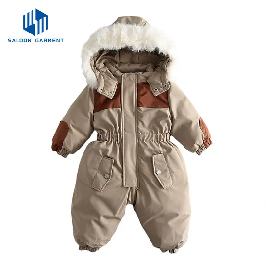 90-120cm Winter Fur Collar Clothing Crawling Suit for Children Thickened Warm Baby Onesie Crawling Suit