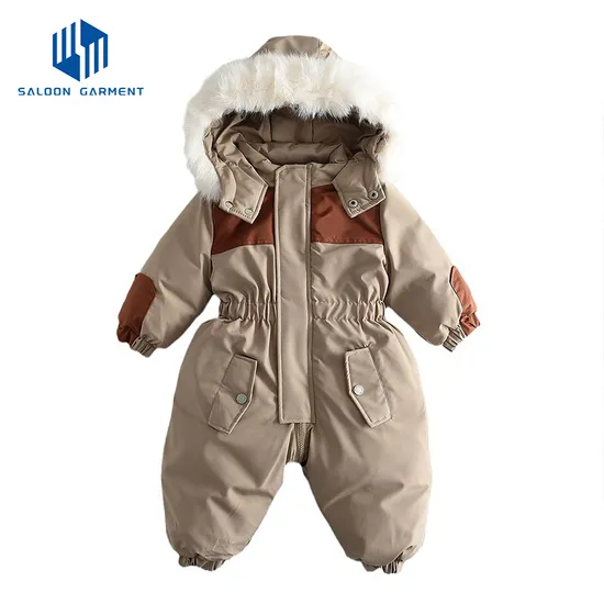 90-120cm Winter Fur Collar Clothing Crawling Suit for Children Thickened Warm Baby Onesie Crawling Suit