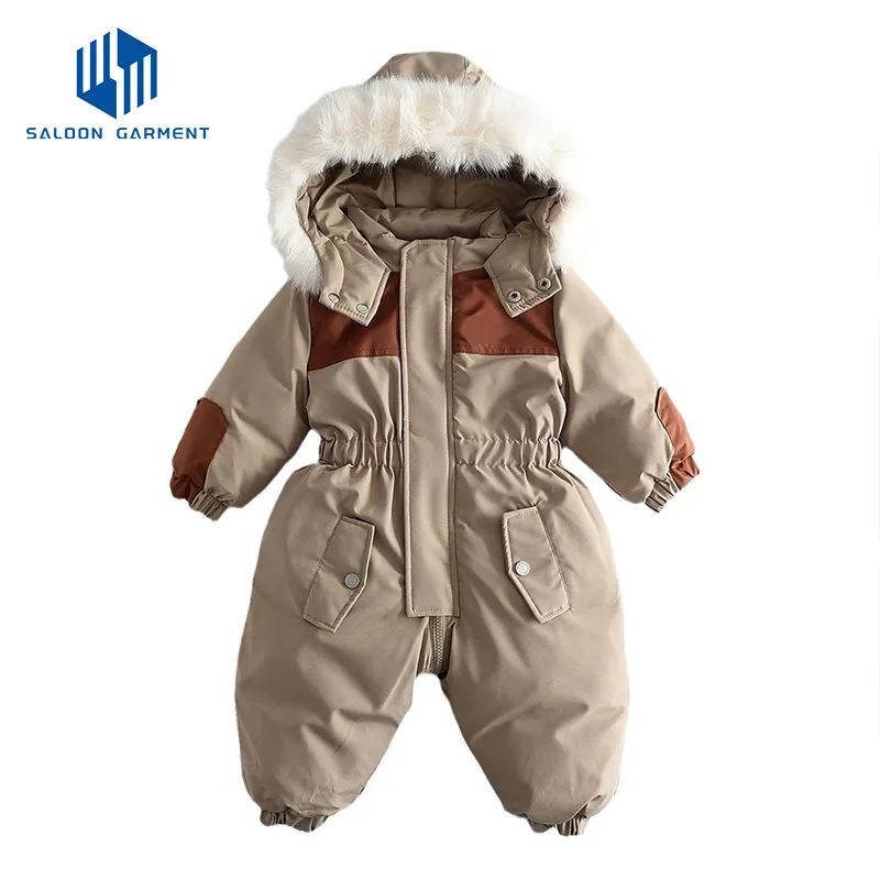 90-120cm Winter Fur Collar Clothing Crawling Suit for Children Thickened Warm Baby Onesie Crawling Suit